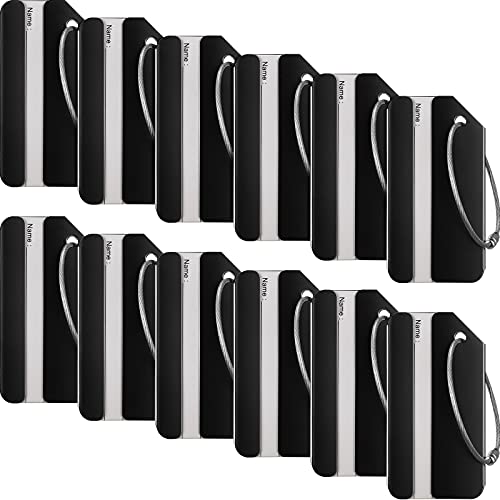 12 Pieces Luggage Tags Business Card Holder Aluminum Metal Travel ID Bag Tag for Suitcases Travel Luggage Baggage Identifier(Black)