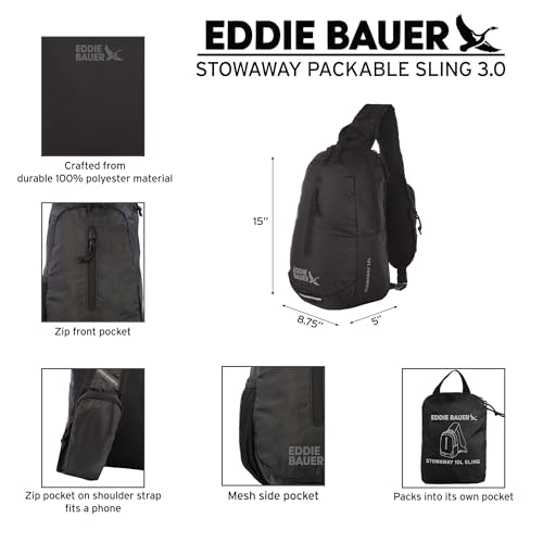 Eddie Bauer Stowaway Packable Sling Bag | Travel | Outdoor | Lightweight | Compact | Ripstop Nylon, Port Red-10L