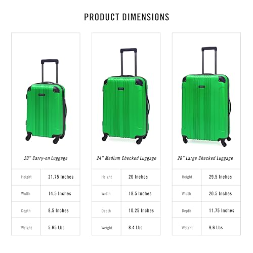 Kenneth Cole REACTION Out of Bounds Lightweight Hardshell 4-Wheel Spinner Luggage, Kelly Green, 28-Inch Checked