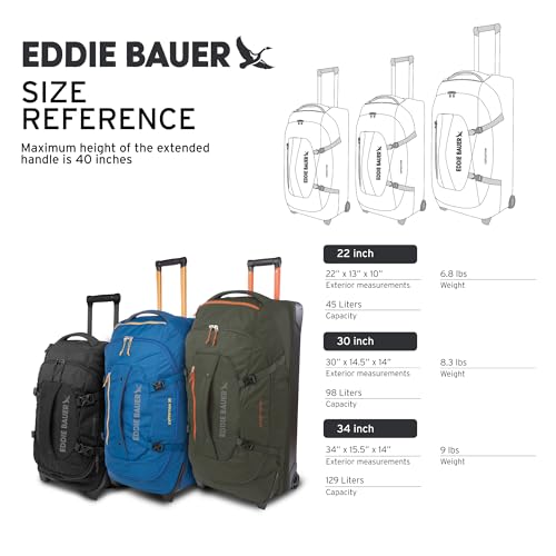 Eddie Bauer Expedition Rolling Duffel Bag with Wheels | Travel | Carry-On | Luggage | Rugged | Durable - Dark Thyme, 22"