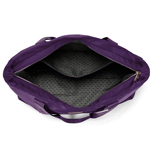 Badgley Mischka Nylon Weekender Duffel Bag | Lightweight Packable Travel Bag | Purple