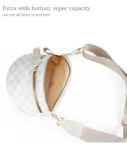 FEIBOON Spacious Checkered Nylon Crossbody Bag Bum Bag Handbags Wallets for Women (beige checkered)