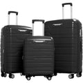 Gabbiano Unbreakable Hardshell PP Luggage Set 5 Year Warranty Extra Large with 8 Wheels Thick Shell Multi Layer PP 3 Piece Set, 22, 28, 30 Inch (Black)