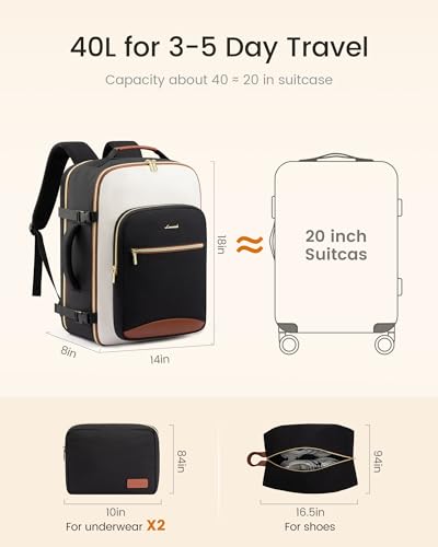 LOVEVOOK Large Travel Backpack for Women & Men, 40L Carry on Backpack for Airplanes, TSA Personal Item Travel Bag fits 17" Laptop, Waterproof Travel Essentials Airline Approved with 3 Packing Cubes