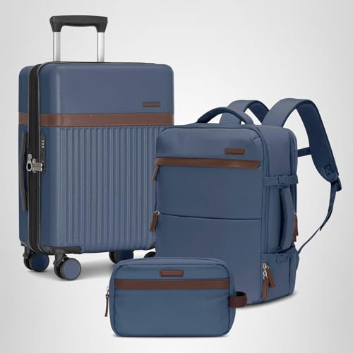 U.S. Traveler Vista Way 3-Piece Travel Set, 21-Inch Carry-on Hardside with TSA Lock, 18-Inch Travel Backpack with Laptop Sleeve, Toiletry Bag, Navy