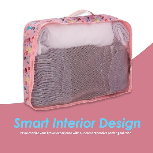 Disney Princess Cinderella Packing Cubes - Winnie the Pooh, Minnie Mickey Stitch 5 Piece Packing Cubes Compression - Travel Essential Accessories - Luggage Suitcase Organizer Set - For Kids, Adults