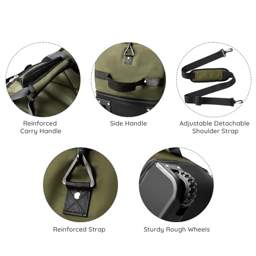 Bagenerous 110L/140L Expandable Soft-Sided Foldable Duffle Bag with 2 Rubber Wheels,Packable 32” Rolling Carry-On with Multi-Pockets & Compartments,Army Green