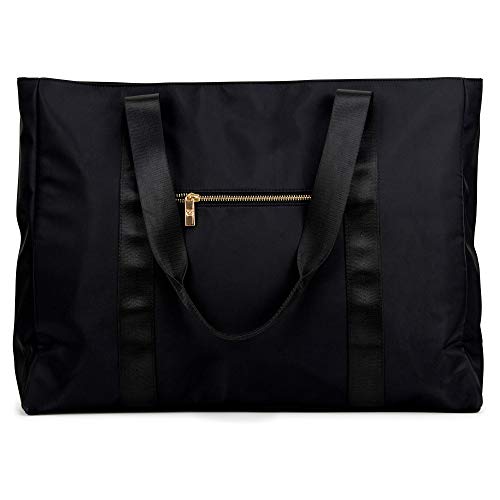 Badgley Mischka Uncomplicated Nylon Weekender Travel Bag, Lightweight Duffel Tote for Women, Carry On Overnight Bag (Black)