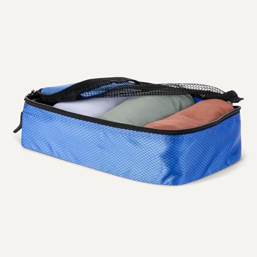 Amazon Essentials 4-Piece Packing Cubes Travel Accessories Set, Space-Saving Luggage Organizers with Double Zipper, Mesh Top, Small/Medium/Large/Slim, Blue (Previously Amazon Basics)