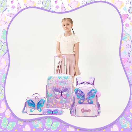 Inprof Kid’s Luggage Set 5 Piece Suitcase Set 16’’ Hardside Luggage with Spinner Wheels Girls Carry on Toddler Travel Rolling Suitcase Carry on Luggage Airline Approved