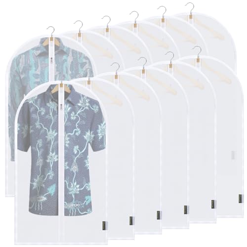 BALEINE 40'' Translucent Garment Bags, 12 Packs PEVA Dress Bag for Closet Clothes Dresses Suit Coats Storage (White, 12PK)