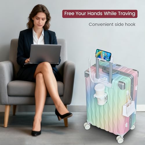 HEJIHUI 20 Inch Carry On Luggage with Spinner Wheels,Aluminum Frame PC Hard Shell Suitcase with USB Port,Lightweight Travel Luggage Airline Approved for Men Women, Colorful