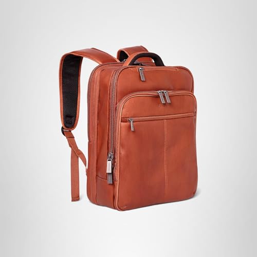 Kenneth Cole REACTION Colombian Leather 16" Manhattan Slim Laptop Travel Backpack, Cognac