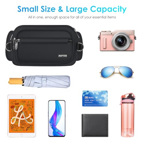AGPTEK Fanny Pack for Women Men, RFID Large Capacity Waist Wallet Bag, Adjustable & Water Resistant Bum Belt Pouch for Travel, Running, Shopping, Hiking, Dog Walking, Cycling, Climbing-Black