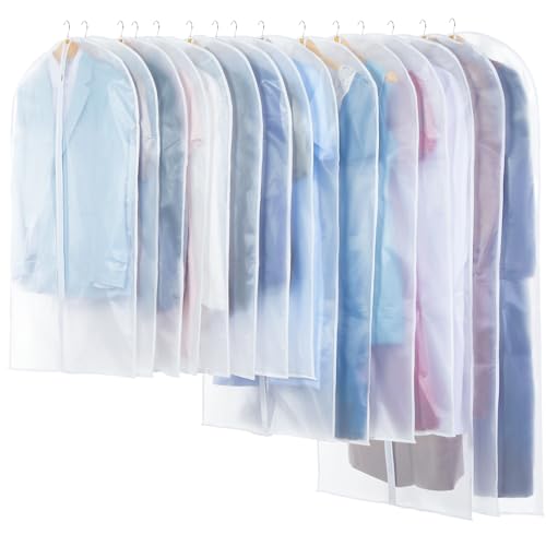 Carbrea Translucent Garment Bag - 15 Packs Garment Bags for Hanging Clothes Dress Bag Suit Bags for Closet Storage Travel - 24" x 40"/47"/55"
