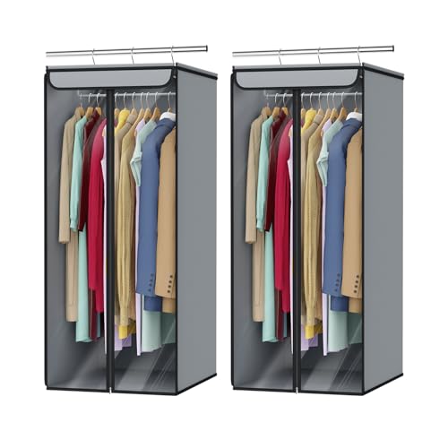 Univivi Garment Bags for Hanging Clothes, Large Clothes Storage Bags Closet Organizer with Clear Window, Premium Hanging Garment Storage Bag for Suits, Coats, Jackets, 40", 2-Pack (Grey)