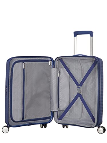 American Tourister Soundbox, Blue (Midnight Navy), Spinner S EXP (55 cm - 41 L), Soundbox