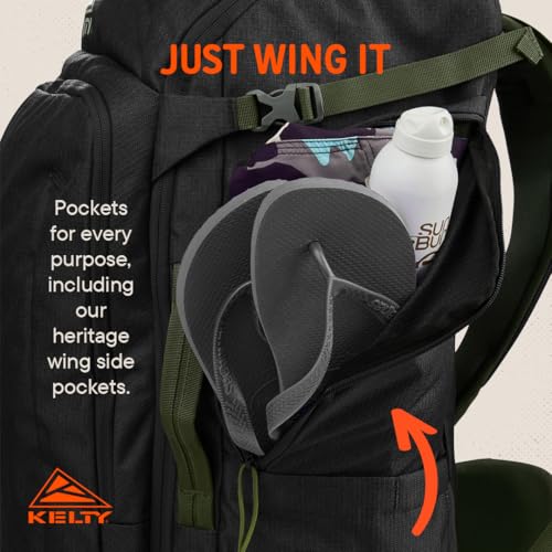Kelty Redwing Traveler Backpack, Travel Pack with Wide U Zip Opening, Signature Wing Pockets, 30-50L Capacity (50L Black)