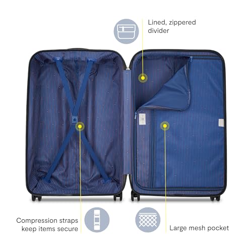 DELSEY PARIS Flanerie SE - Hardside Checked In Luggage 28 Inch - 360° Dual Spinner Wheels - TSA Lock - Lightweight Polycarbonate Travel Suitcase with Vegan Leather, Blue