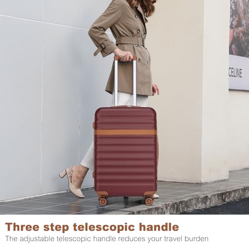 Kono Medium Sized Checked Luggage, 24 Inch Expandable with Spinner Wheels, TSA Lock, ABS + PC Lightweight Travel Suitcase with Larger Capacity and Lighter Weight, Burgundy