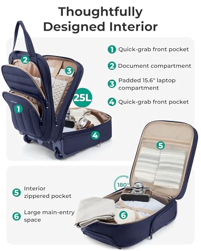 BAGSMART Small Underseat Carry on Luggage with Wheels, 16 inch Small Under Seat Luggage, Lightweight Travel Suitcase for Women, Navy Blue