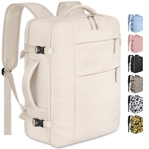 Capolo Travel Backpack for Women Men Waterproof Laptop Backpack Airlines Approved Carry On Backpack Bag Computer Bookbag for Business, Work, Traveling Fits 15.6 Inch Laptop(Beige)