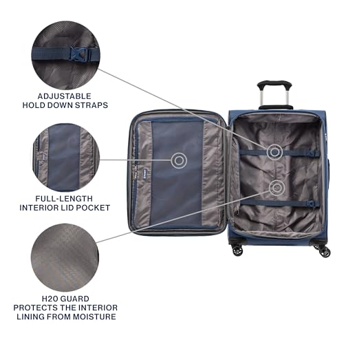 Travelpro Tourlite Softside 25" Expandable Luggage with 4 Spinner Wheels, Lightweight Suitcase, Checked Medium, Blue