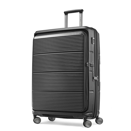 Samsonite Paralux Large Checked Luggage - Innovative Design - Quick Access Front Pocket - Dual Suspension Wheel Technology - TSA Lock - Expandable - Includes Removable Packing Cubes - Black