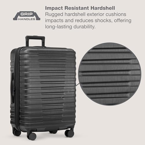 U.S. Traveler Boren Expandable Hardside Rugged Travel Luggage with 8 Spinner Wheels, Black, Checked-Large 30-Inch