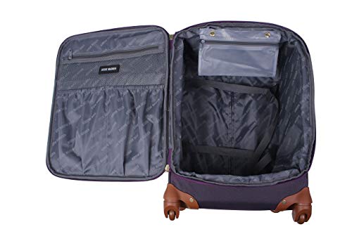 Steve Madden Designer Luggage Collection - Lightweight 28 Inch Expandable Softside Suitcase - Durable Rolling 4-Spinner Wheels Checked Bag (Shadow Purple) (Shadow Purple)