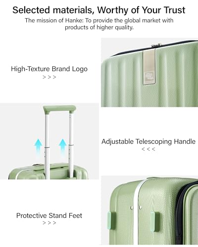 Hanke 16 Inch Underseat Carry On Luggage with Wheels,Small Hard Shell Suitcases for Weekender,Top Opening Lightweight Travel Luggage Suitcase for Womem Men,Bamboo Green.