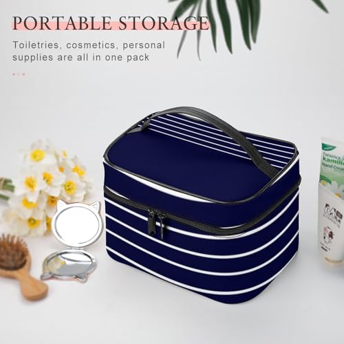 Curdesi Portable Travel Makeup Bag, Nautica Navy Blue Cosmetic Case Zipper Toiletry Bag for Women Girls