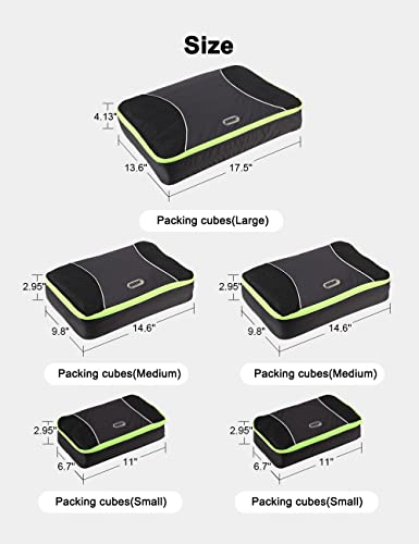 GOX Premium 5-Piece Packing Cubes Set for Travel, Lightweight Durable Luggage Organizer Bags with Double Zipper Mesh Top, 1 Large 2 Medium 2 Small, Nylon, Space-Saving Suitcase Storage (Black)