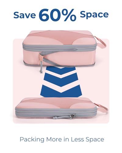 BAGSMART Compression Packing Cubes for Travel, Compressible Luggage Organizer for Cruise Ship, Lightweight Travel Essentials 6-Pack 1L+2M+2S+1Shoe Bag, Pink