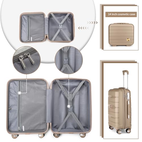 Somago Luggage Sets and Packing Cube Travel Set Lightweight Hardside Polypropylene Suitcases with Double Spinner Wheels and TSA Lock,Noble Golden