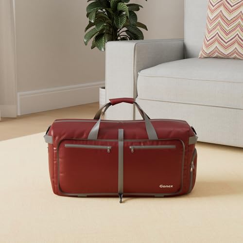 Gonex 100L Large Foldable Travel Duffle Bag with Shoes Compartment, Packable Lightweight Water Repellent Duffel Bag for Camping Gym Weekender Bag Red