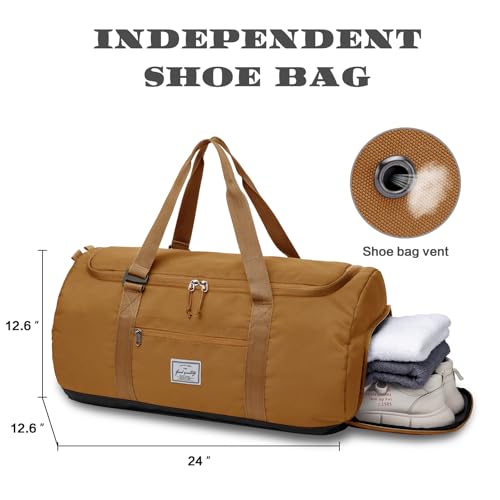 Lyweem Travel Duffle Bag for Men 60L Medium Lightweight Sports Gym Bag Traveling Duffel Backpack for Women Weekender Overnight Bags with Shoes Compartment, Brown