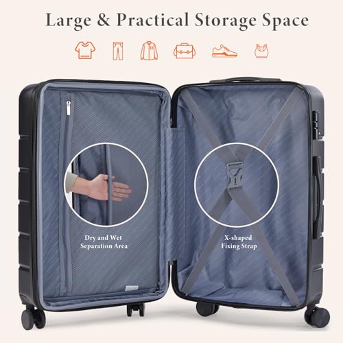 Sweetcrispy Carry on Luggage, Hard Shell ABS Suitcase with Double Spinner Wheels, Lightweight Expandable Rolling Suit Case with TSA Lock, 20 Inch Bronze Black