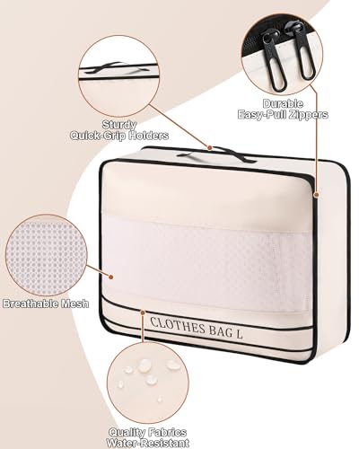 Ougrand 9 Set Packing Cubes Luggage Packing Organizers for Travel Accessories Space Saving Travel Bags for Carry On, Lightweight Mesh Zipper, Clothes, Shoes, Laundry and Shoe Bag, Suitcases (Cream)