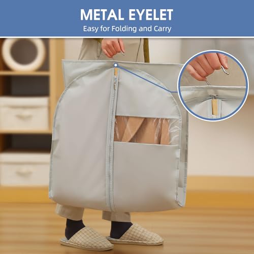 Perber Dress Bags for Gowns, 65'' Long Garment Bags for Hanging Clothes, Dress Garment Bag, Grey Dress Cover with Clear Window for Dresses, Coats, Uniforms - 5 Pack