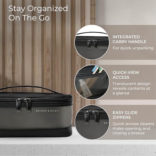 Briggs & Riley Travel Essentials Translucent Case - Toiletry Bag for Women & Men, Organizer for Bathroom Accessories, Makeup, & Skincare, Dopp Kit for Vacation - Baseline Collection, Black