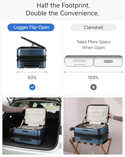 LUGGEX Carry On Luggage Top Opening, Expandable Polycarbonate Hard Shell Suitcase with Wheels (FX-Core, Blue, 20 Inch, 36L-41L)
