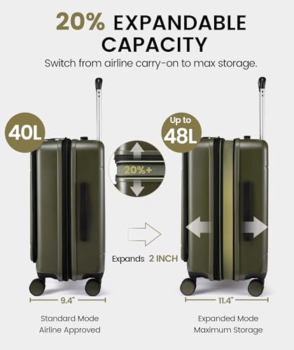 LOVEVOOK Carry On Luggage 22x14x9 Airline Approved, Expandable Hard Shell Suitcase with Spinner Wheels, USB Charging Port & Front Pocket, PC Hardside Rolling Luggage with TSA Lock for Travel