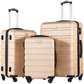 Coolife Luggage 3 Piece Set, Lightweight Durable Hardshell Suitcase set with 360° Spinner Wheels, TSA-approved Lock, Checked Family Travel Luggage sets, 20/24/28 Inch, Champagne New