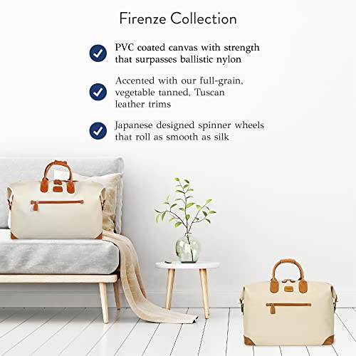 Bric's FIRENZE Cargo Duffel Bag - Luxury Travel Tote with Luggage Sleeve - Weekender and Travel Carry On Bags For Women and Men - Embossed PVC - 18 Inch, Cream