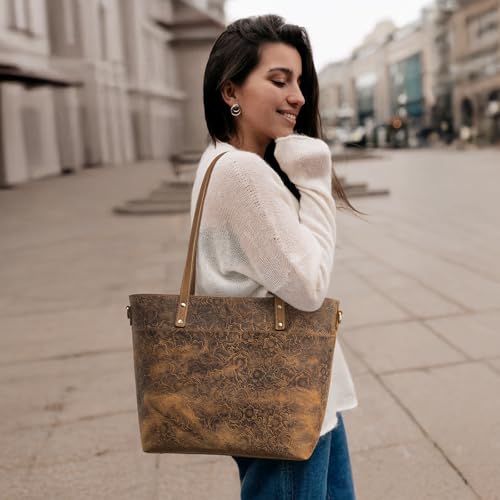 S-ZONE Leather Tote Bag for Women Large Work Totes Designer with Adjustable Strap