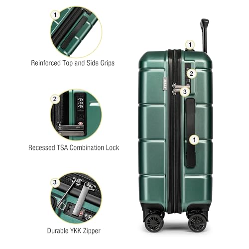 KYME Carry On Luggage 22x14x9 Airline Approved Hardshell Carry On Suitcases with Wheels Travel Rolling 20 Inch Luggage with Cup Holder for Men Women,Carry-on Green