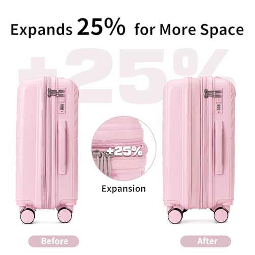 LARVENDER Carry On Luggage Set 22x14x9 Airline Approved, Expandable 20 Inch Carry-On Suitcases With Wheels, Lightweight Luggage Sets 3 Pieces With Backpack, Light Pink