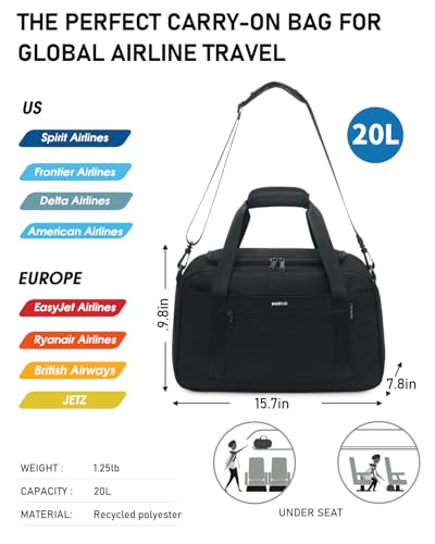 ECOHUB Personal Item Bag 16'' Small Duffel Bag Travel Bag WeekenderBag GymBag Tote Duffel bag Overnight Bags Travel Essentials for Women and Men Shoulder Bag Carry On Shoes Bag (Black)