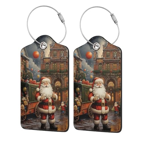 Chariot Santa Claus Luggage Tags for Suitcases Travel Id Identification Labels Set for Bags 2 Pcs
